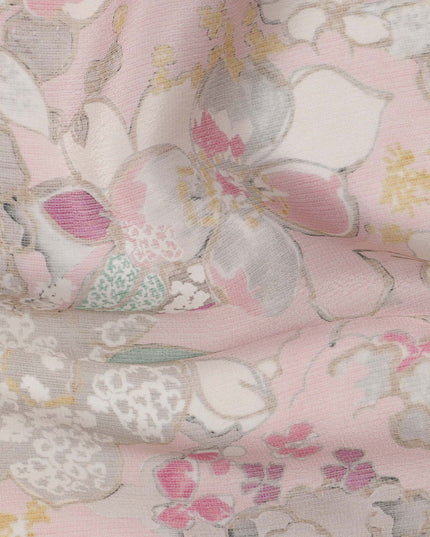 Soft Pink Viscose Digital Printed Fabric with Delicate Floral Design, 110 cm Width-D21313