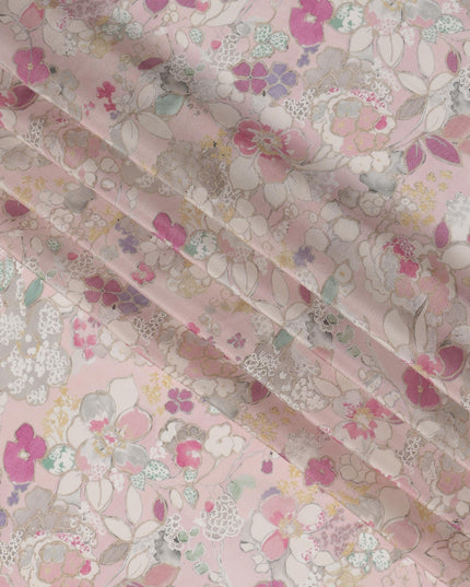 Soft Pink Viscose Digital Printed Fabric with Delicate Floral Design, 110 cm Width-D21313