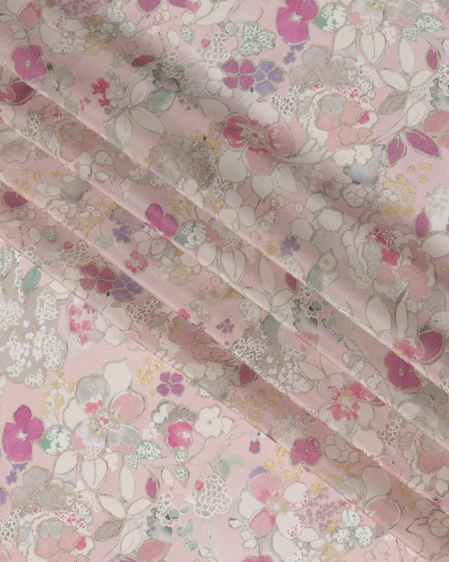 Soft Pink Viscose Digital Printed Fabric with Delicate Floral Design, 110 cm Width-D21313