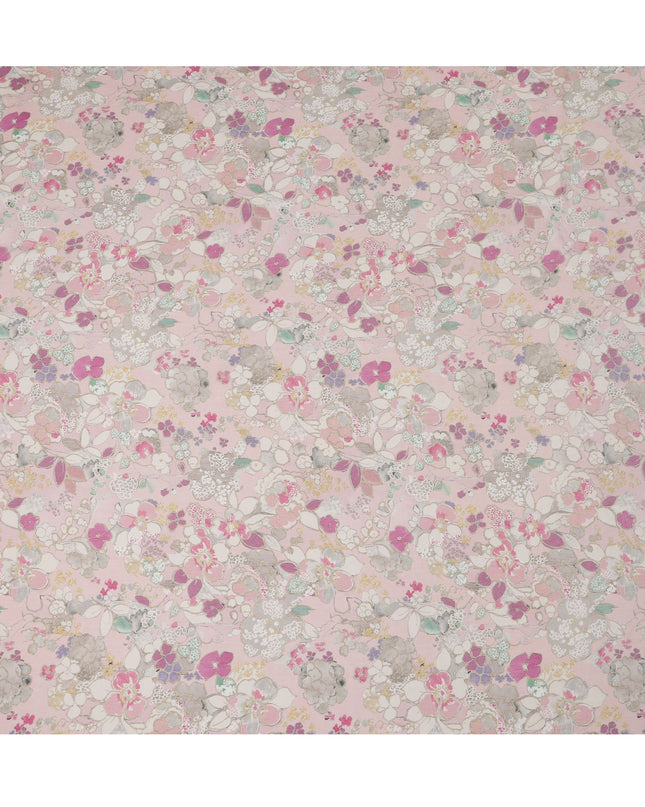 Soft Pink Viscose Digital Printed Fabric with Delicate Floral Design, 110 cm Width-D21313