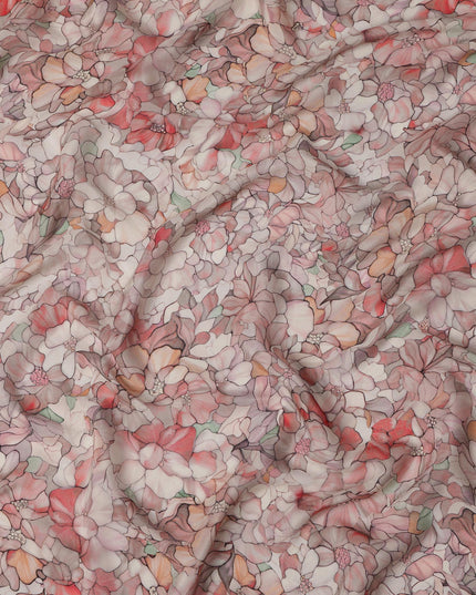 Blush Pink Viscose Digital Printed Fabric with Floral Bouquet Design, 110 cm Width-D21316