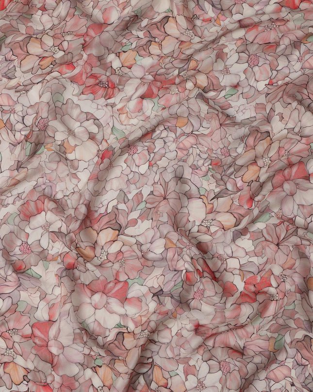 Blush Pink Viscose Digital Printed Fabric with Floral Bouquet Design, 110 cm Width-D21316