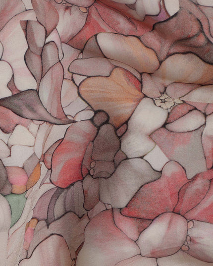 Blush Pink Viscose Digital Printed Fabric with Floral Bouquet Design, 110 cm Width-D21316