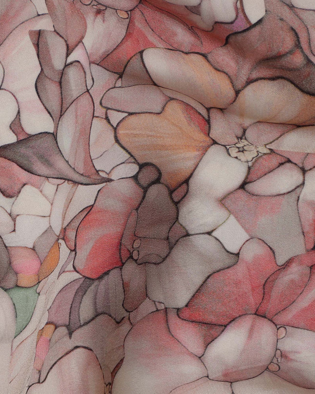 Blush Pink Viscose Digital Printed Fabric with Floral Bouquet Design, 110 cm Width-D21316