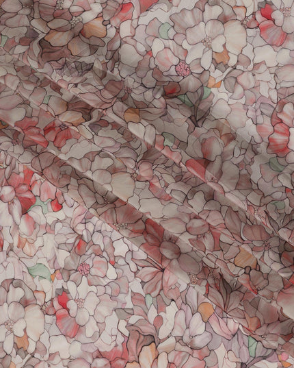 Blush Pink Viscose Digital Printed Fabric with Floral Bouquet Design, 110 cm Width-D21316