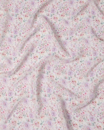 Soft Ivory Viscose Digital Printed Fabric with Pastel Floral Design, 110 cm Width-D21318