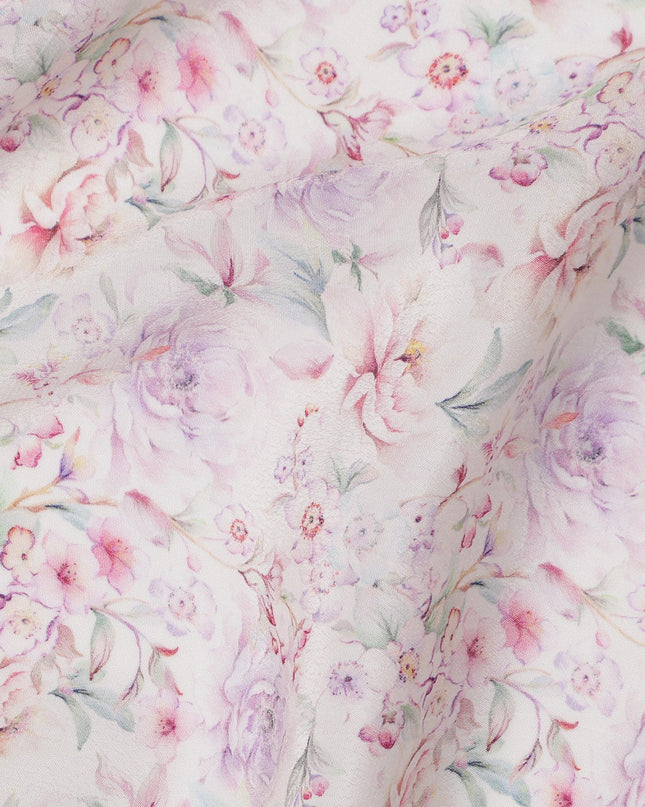 Soft Ivory Viscose Digital Printed Fabric with Pastel Floral Design, 110 cm Width-D21318