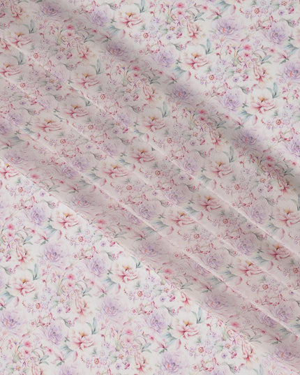 Soft Ivory Viscose Digital Printed Fabric with Pastel Floral Design, 110 cm Width-D21318