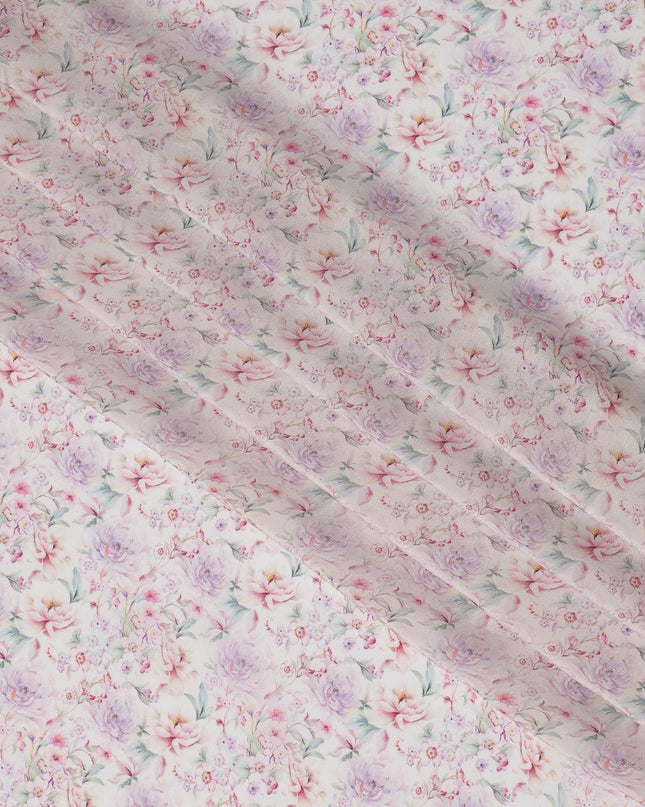 Soft Ivory Viscose Digital Printed Fabric with Pastel Floral Design, 110 cm Width-D21318