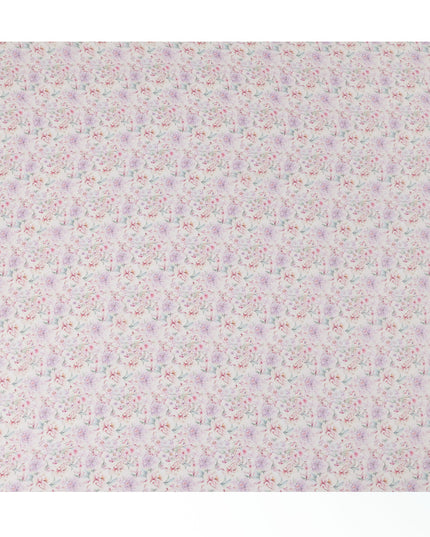 Soft Ivory Viscose Digital Printed Fabric with Pastel Floral Design, 110 cm Width-D21318