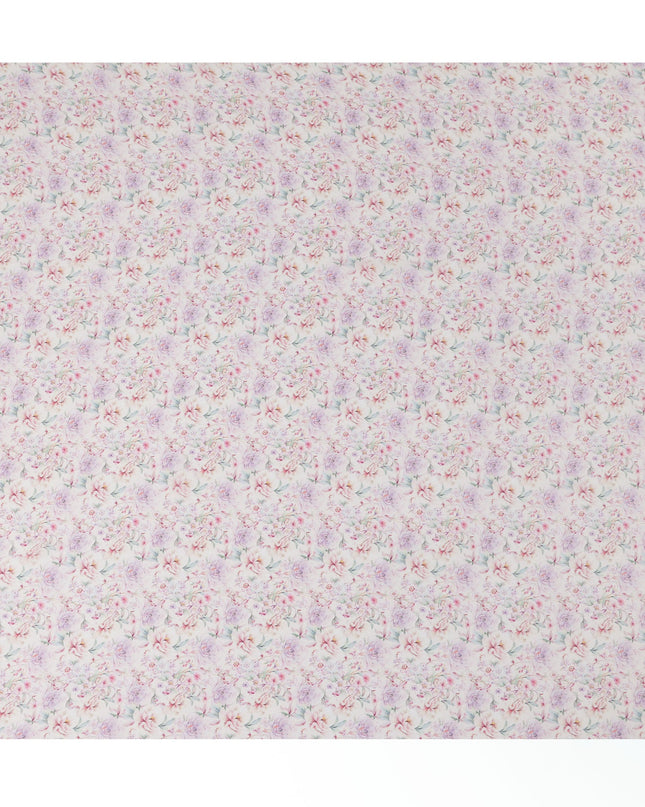 Soft Ivory Viscose Digital Printed Fabric with Pastel Floral Design, 110 cm Width-D21318