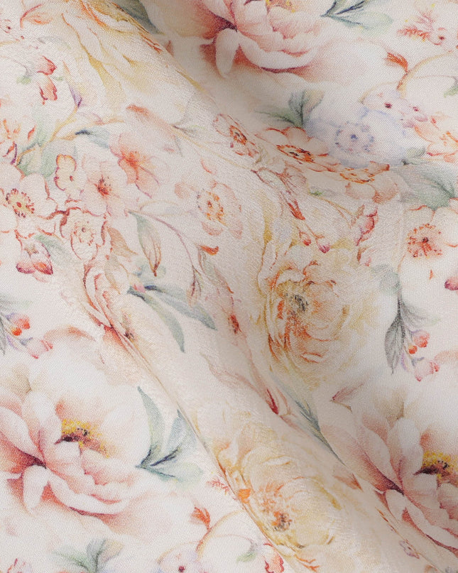 Cream Viscose Digital Printed Fabric with Soft Floral Design, 110 cm Width-D21320