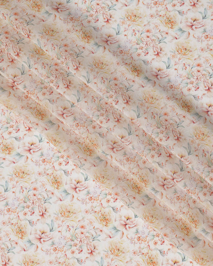 Cream Viscose Digital Printed Fabric with Soft Floral Design, 110 cm Width-D21320