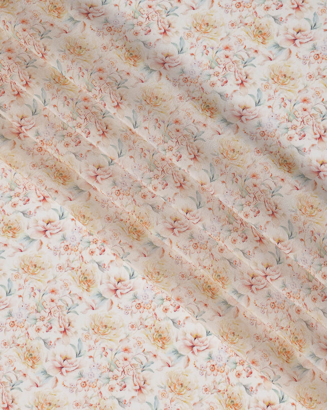 Cream Viscose Digital Printed Fabric with Soft Floral Design, 110 cm Width-D21320