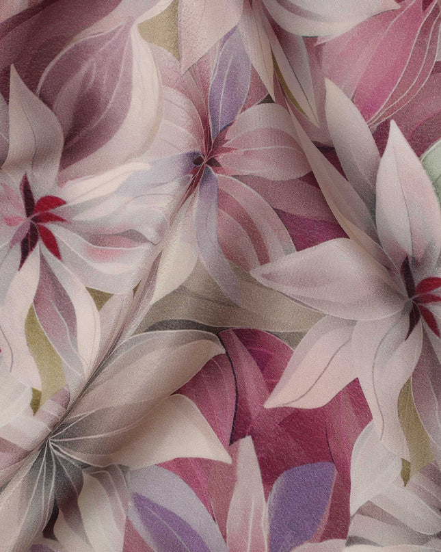 Burgundy Viscose Digital Printed Fabric with Abstract Floral Design, 110 cm Width-D21321