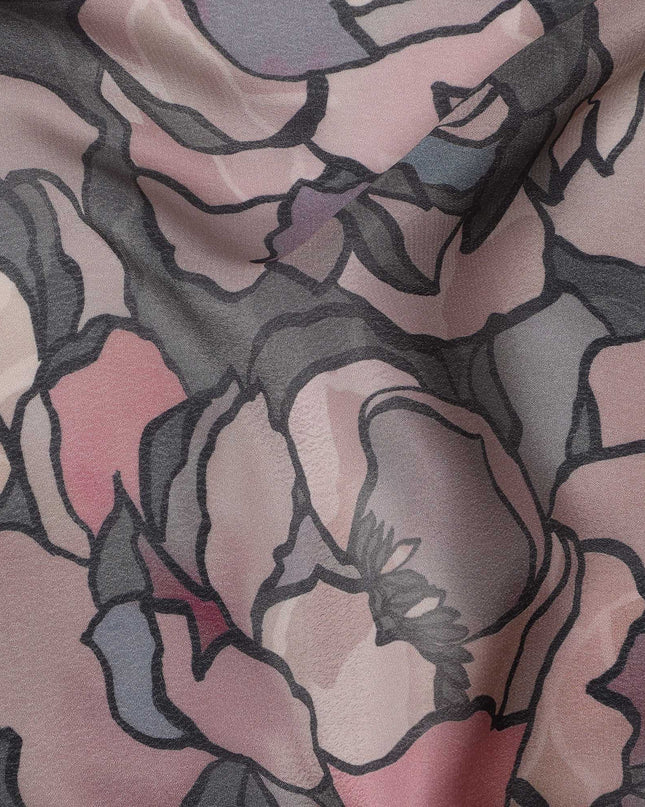 قماش فيسكوز أسود فحمي مطبوع رقميًا بتصميم وردة تجريدية، عرض 110 سم - D21323