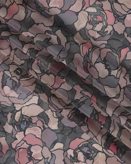 قماش فيسكوز أسود فحمي مطبوع رقميًا بتصميم وردة تجريدية، عرض 110 سم - D21323
