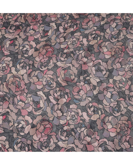 قماش فيسكوز أسود فحمي مطبوع رقميًا بتصميم وردة تجريدية، عرض 110 سم - D21323