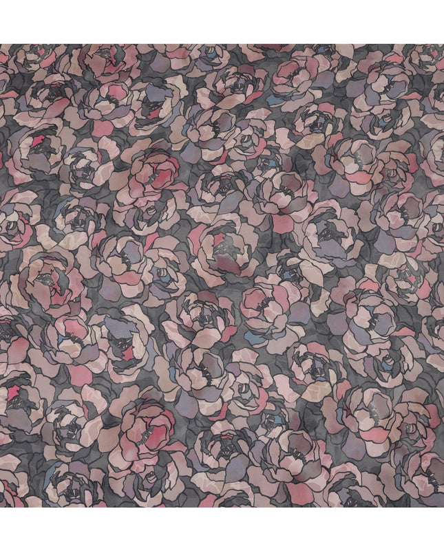 قماش فيسكوز أسود فحمي مطبوع رقميًا بتصميم وردة تجريدية، عرض 110 سم - D21323