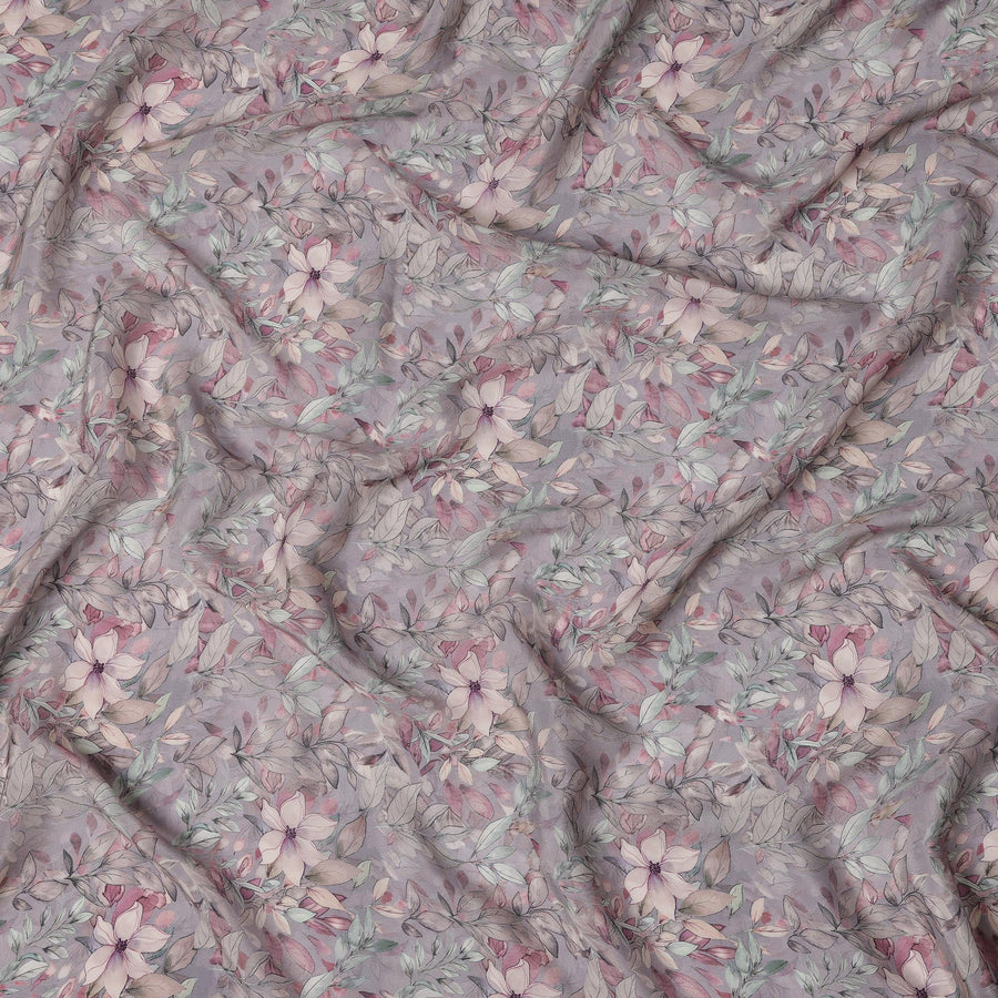 قماش فيسكوز لافندر مطبوع رقميًا بتصميم زهور على شكل أوراق، عرض 110 سم - D21325