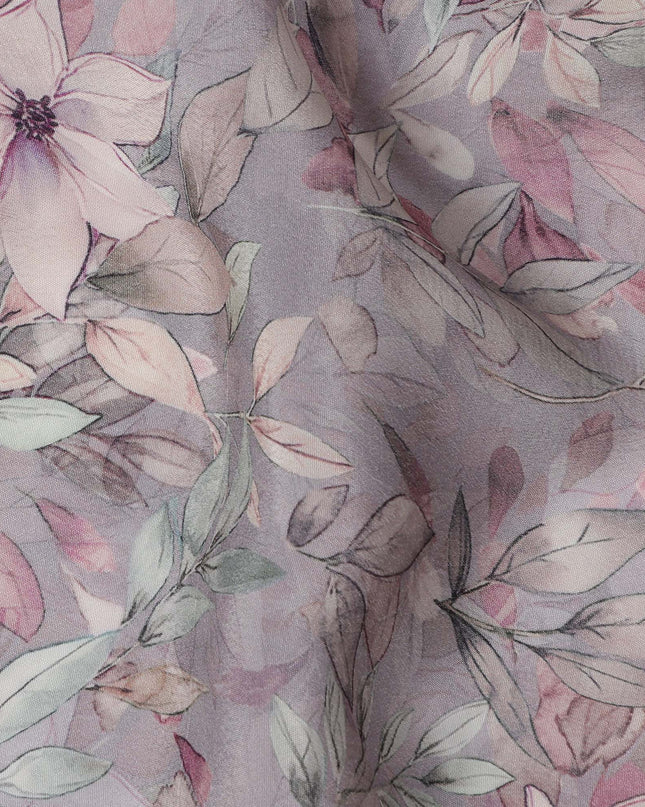 Lavender Viscose Digital Printed Fabric with Leafy Floral Design, 110 cm Width-D21325