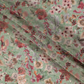 Mint Green Viscose Digital Printed Fabric with Vibrant Floral Design, 110 cm Width-D21327