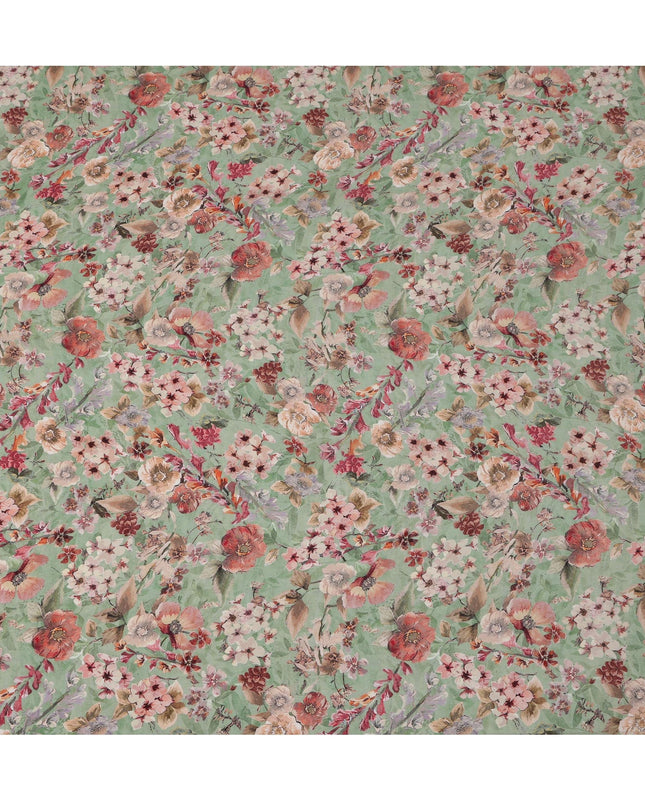 Mint Green Viscose Digital Printed Fabric with Vibrant Floral Design, 110 cm Width-D21327