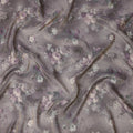Lavender Grey Viscose Digital Printed Fabric with Metallic Finish and Floral Design, 110 cm Width-D21331