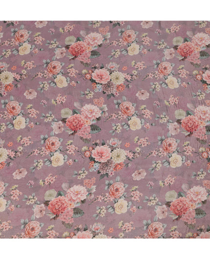 Rose Gold Viscose Digital Printed Fabric with Metallic Finish and Floral Design, 110 cm Width-D21333