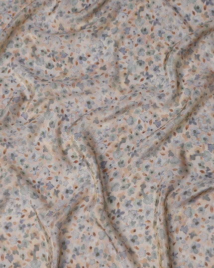 Pastel Beige Viscose Digital Printed Fabric with Metallic Finish and Abstract Floral Design, 110 cm Width-D21335