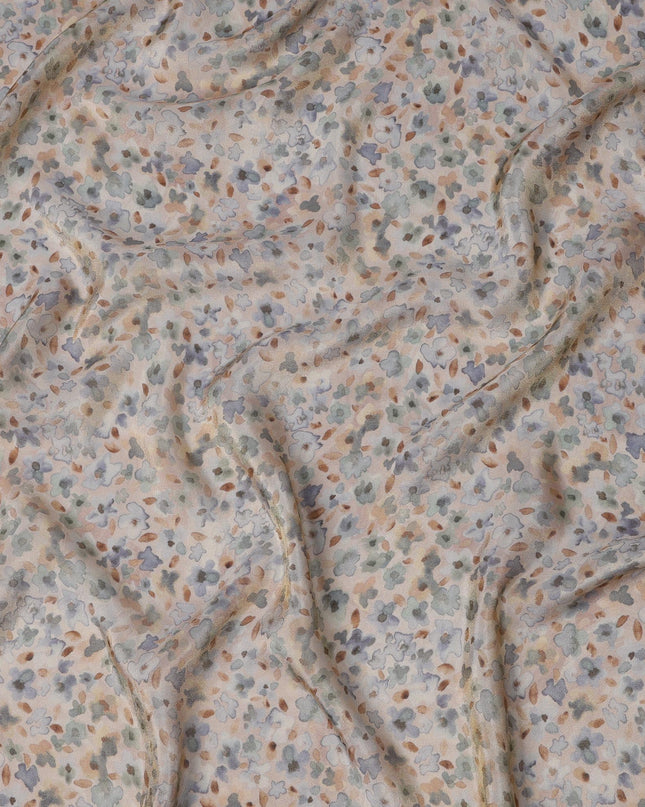 Pastel Beige Viscose Digital Printed Fabric with Metallic Finish and Abstract Floral Design, 110 cm Width-D21335