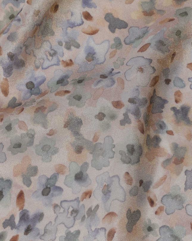 Pastel Beige Viscose Digital Printed Fabric with Metallic Finish and Abstract Floral Design, 110 cm Width-D21335