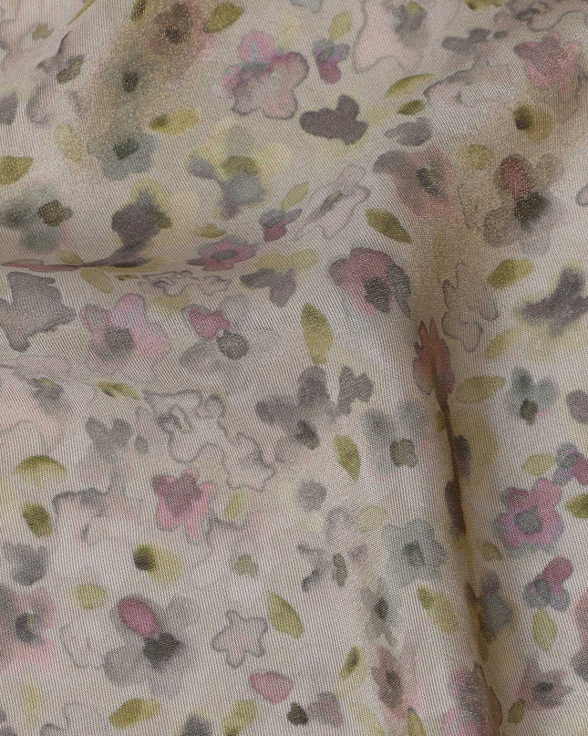 Light Beige Viscose Digital Printed Fabric with Metallic Finish and Abstract Floral Design, 110 cm Width-D21336