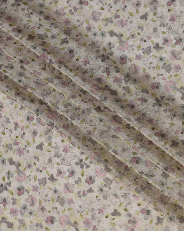 Light Beige Viscose Digital Printed Fabric with Metallic Finish and Abstract Floral Design, 110 cm Width-D21336