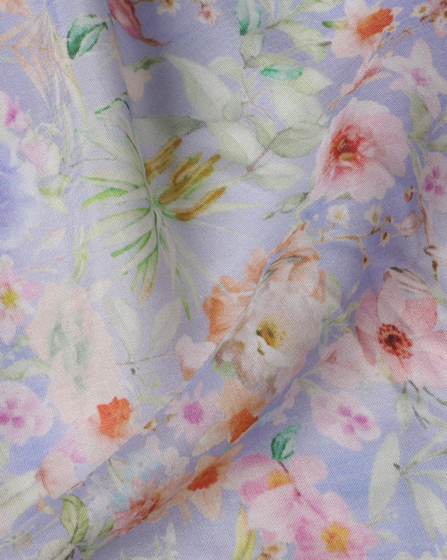 Lavender Viscose Cotton Digital Printed Fabric with Floral Design, 110 cm Width-D21339