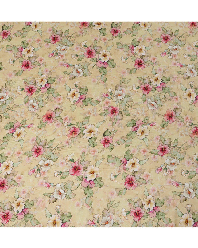 Yellow Viscose Cotton Digital Printed Fabric with Floral Design, 110 cm Width-D21340