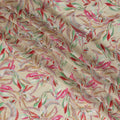 Beige Viscose Cotton Digital Printed Fabric with Abstract Leaf Design, 110 cm Width-D21341