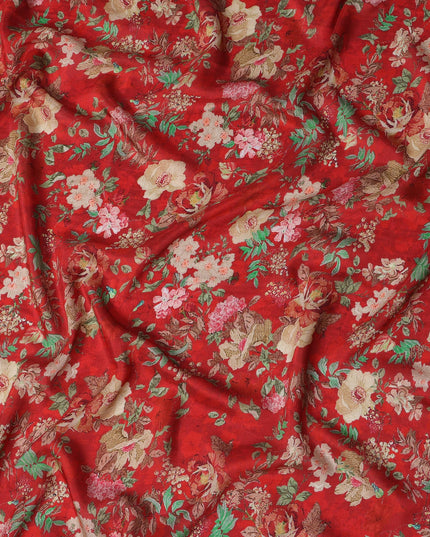 Red Viscose Cotton Digital Printed Fabric with Floral Design, 110 cm Width-D21342