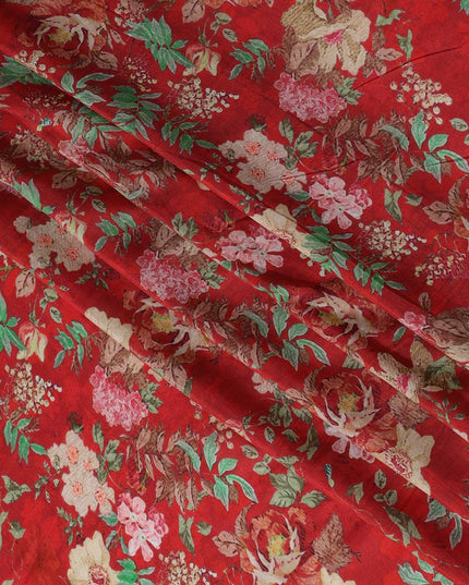 Red Viscose Cotton Digital Printed Fabric with Floral Design, 110 cm Width-D21342