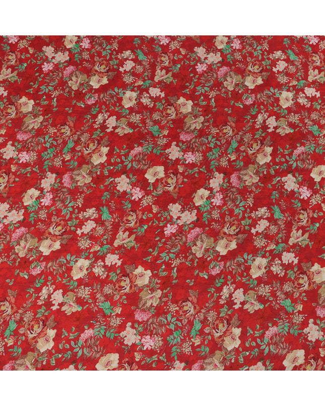 Red Viscose Cotton Digital Printed Fabric with Floral Design, 110 cm Width-D21342