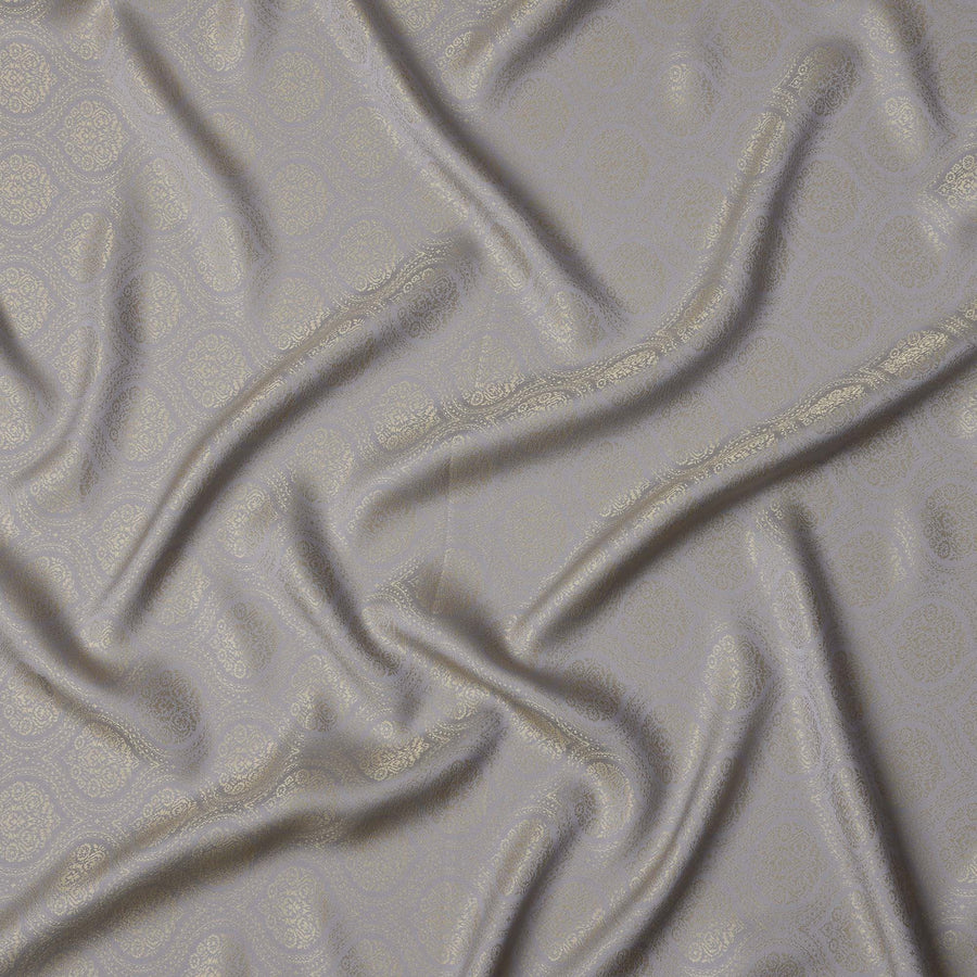 Silver Jacquard Pure Silk Satin Fabric with Ornamental Design – 110 cm Width-D21395