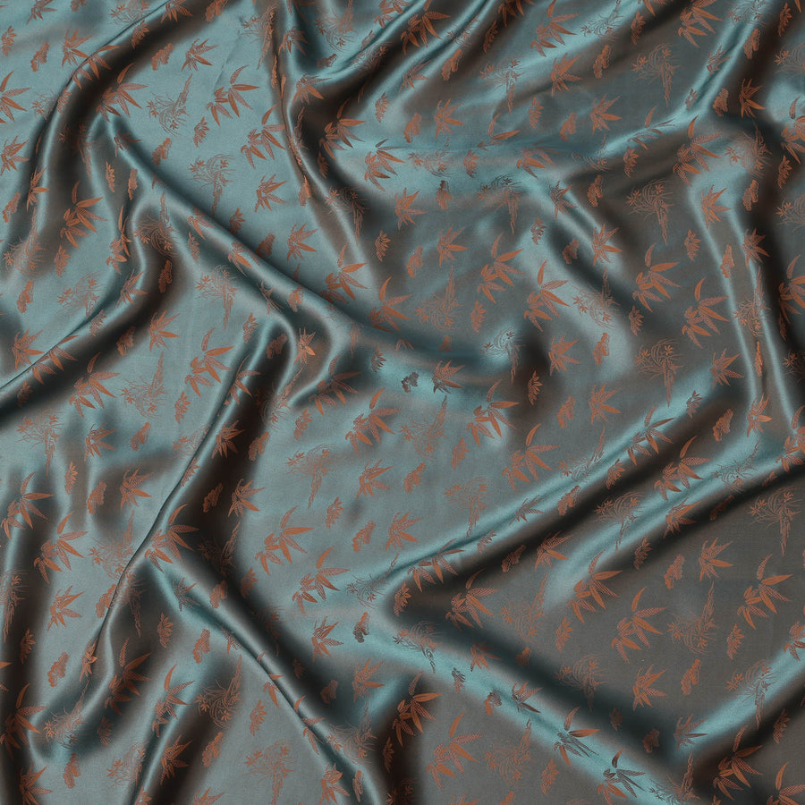 Teal Jacquard Pure Silk Satin Fabric with Floral Bamboo Design – 110 cm Width-D21396