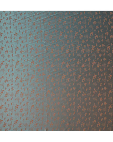 Teal Jacquard Pure Silk Satin Fabric with Floral Bamboo Design – 110 cm Width-D21396