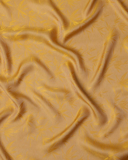 Golden Yellow Jacquard Pure Silk Satin Fabric with Bamboo Leaf Design – 110 cm Width-D21398