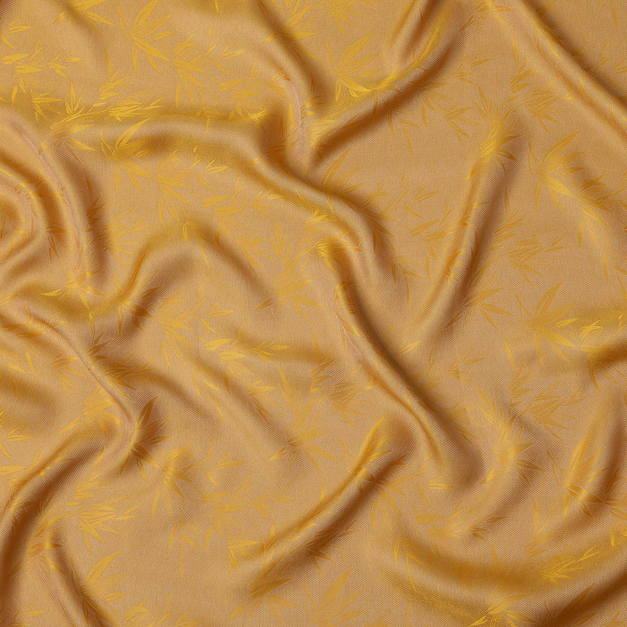 Golden Yellow Jacquard Pure Silk Satin Fabric with Bamboo Leaf Design – 110 cm Width-D21398