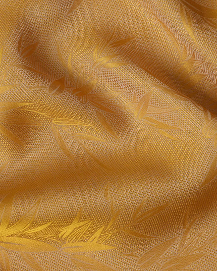 Golden Yellow Jacquard Pure Silk Satin Fabric with Bamboo Leaf Design – 110 cm Width-D21398