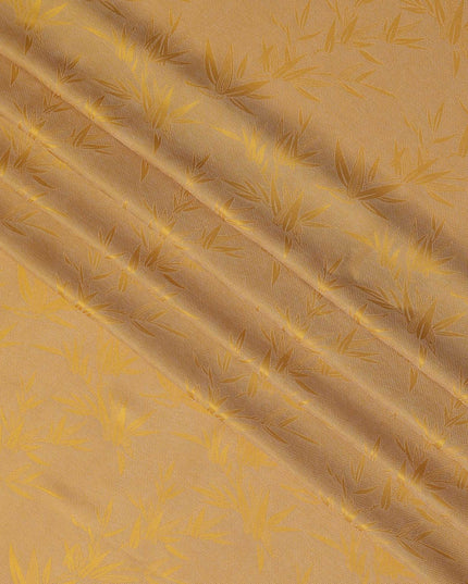 Golden Yellow Jacquard Pure Silk Satin Fabric with Bamboo Leaf Design – 110 cm Width-D21398