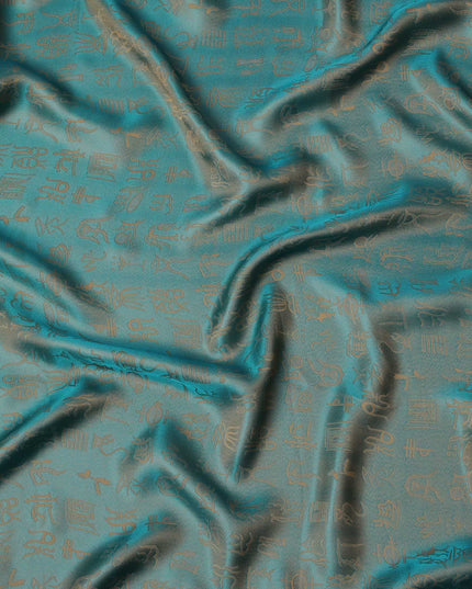 Turquoise Jacquard Pure Silk Satin Fabric with Abstract Motif Design – 110 cm Width-D21399