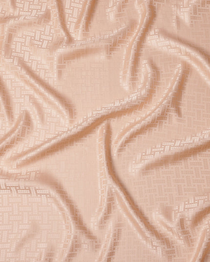 Peach Jacquard Pure Silk Satin Fabric with Geometric Checkered Design – 110 cm Width-D21400