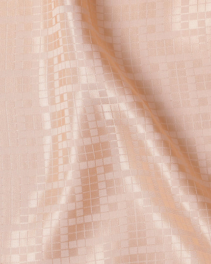 Peach Jacquard Pure Silk Satin Fabric with Geometric Checkered Design – 110 cm Width-D21400